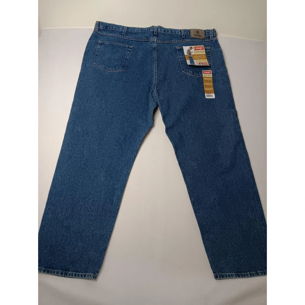 Wrangler Mens Relaxed Fit Straight Leg Jeans Blue Denim Five Star 48x30